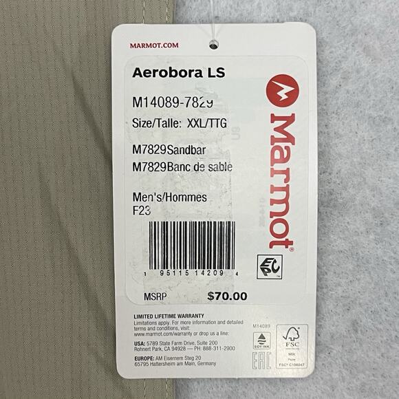 Marmot Mens Aerobora Button Down Shirt XXL Sandbar Tan Roll Tab Wicking Rip Stop - Picture 11 of 15